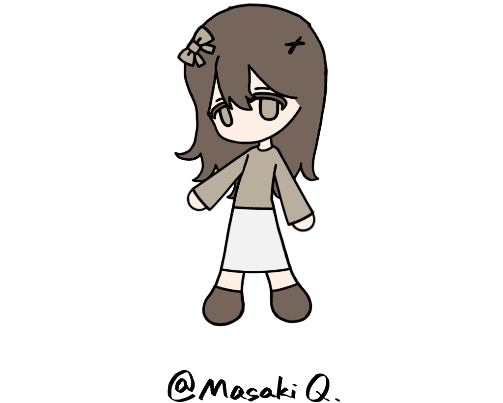 A figure with brown hair, in light brown outfit. Watermark @Masaki Q.