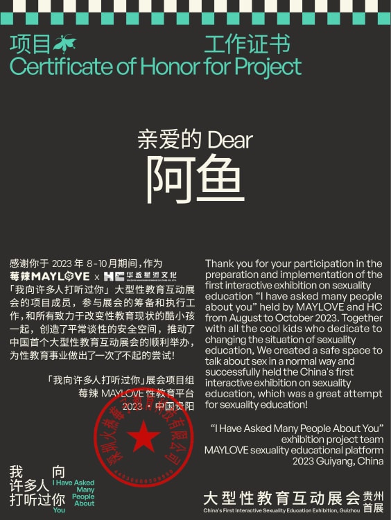 Certificate for participation in the project.