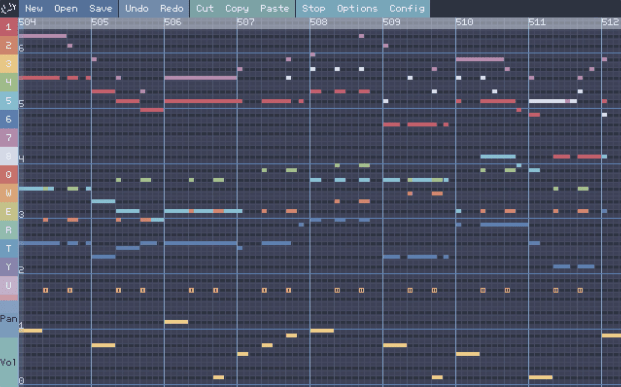Screenshot of a piano roll, a graphical interface of a music editor.